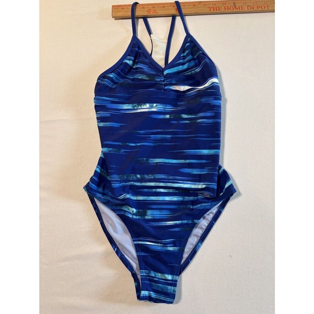CHAMPION Blue Turquoise White One Piece Swimsuit Size S 4-6
